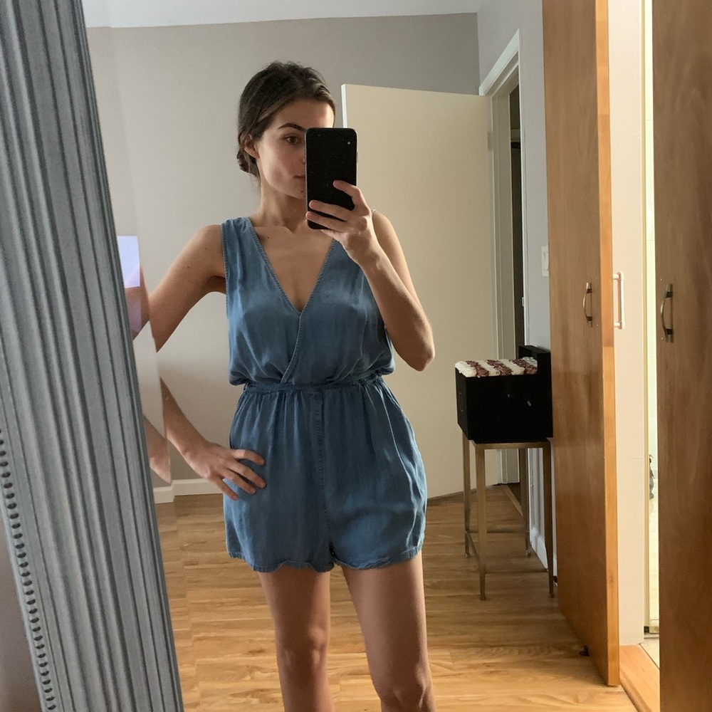 Thin denim romper